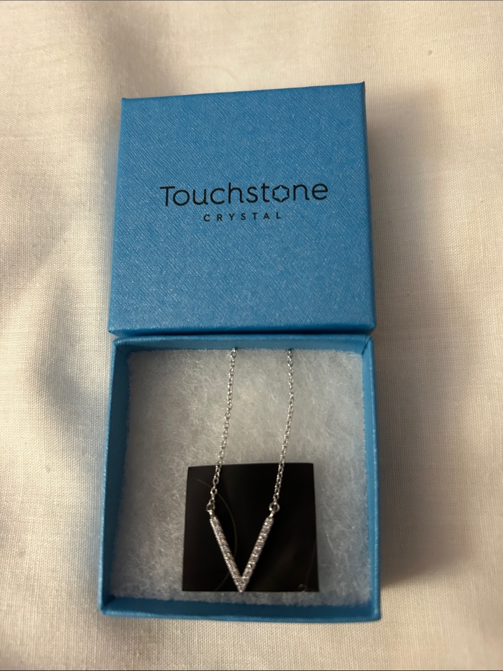 Touchstone Crystal 925 Silver V-Shape Pavé Pendant Necklace - Silver